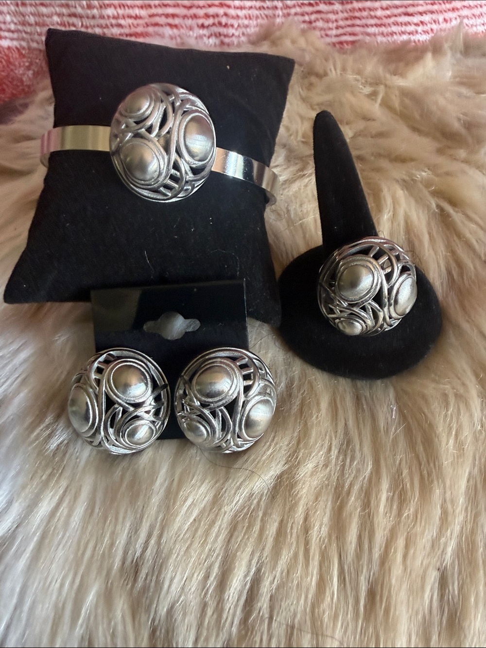 Stainless Steel Jewelry Set - Bracelet, Ring & Earrings